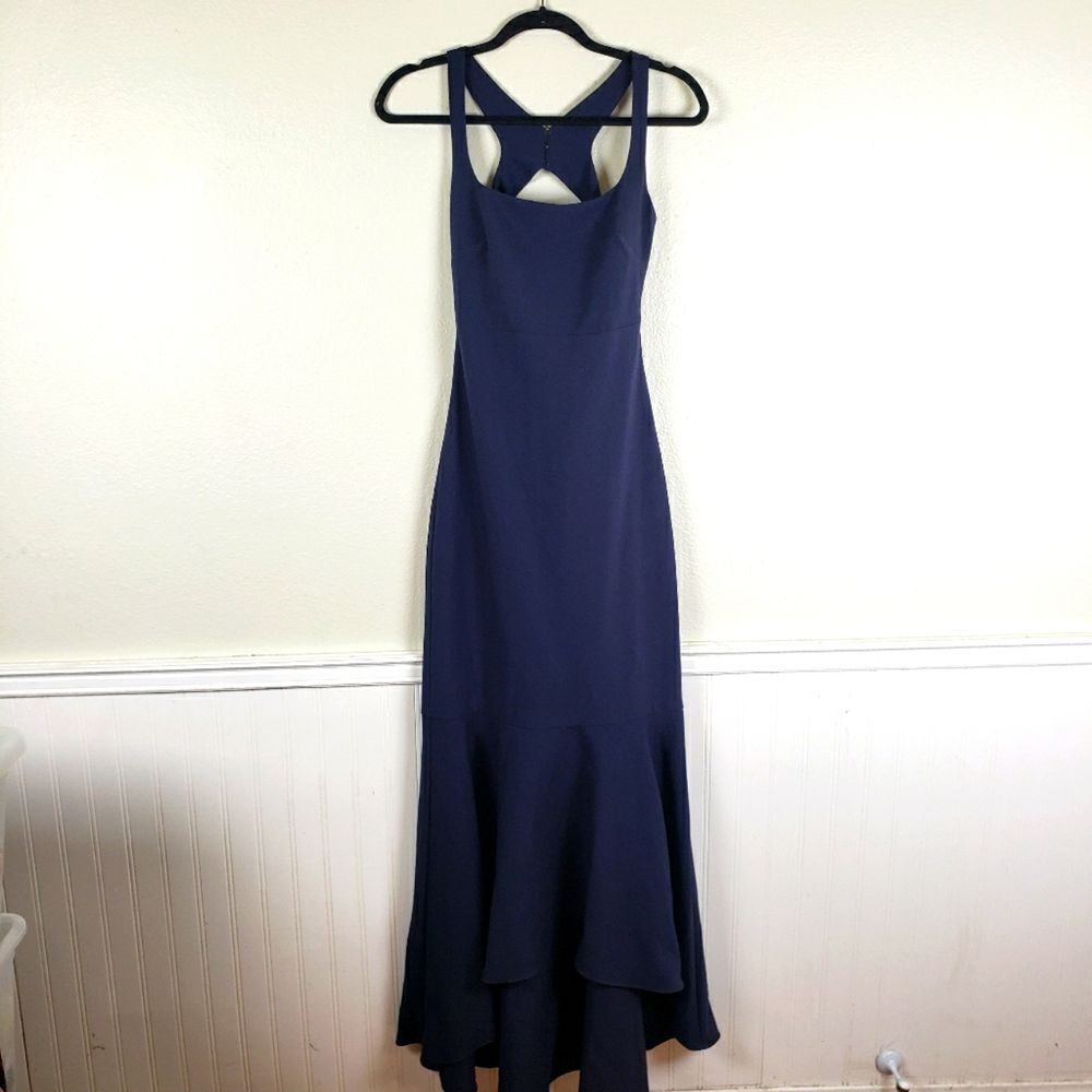 Women's NWT Likely Navy Blue Barnes Sleeveless Mermaid Ruffle Formal Dress SZ 0 - Picture 1 of 15